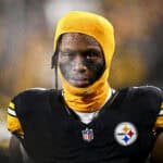 PITTSBURGH, PENNSYLVANIA - JANUARY 04: George Pickens #14 of the Pittsburgh Steelers looks on during a game against the Cincinnati Bengals at Acrisure Stadium on January 04, 2025 in Pittsburgh, Pennsylvania.
