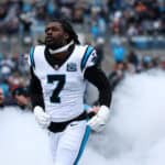 CHARLOTTE, NORTH CAROLINA - DECEMBER 15: Jadeveon Clowney #7 of the Carolina Panthers is introduced prior to the game against the Dallas Cowboys at Bank of America Stadium on December 15, 2024 in Charlotte, North Carolina.