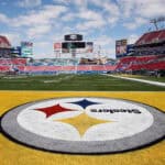 TAMPA, FL - FEBRUARY 01: The Pittsburgh Steelers logo is seen in the end zone before Super Bowl XLIII on February 1, 2009 at Raymond James Stadium in Tampa, Florida.