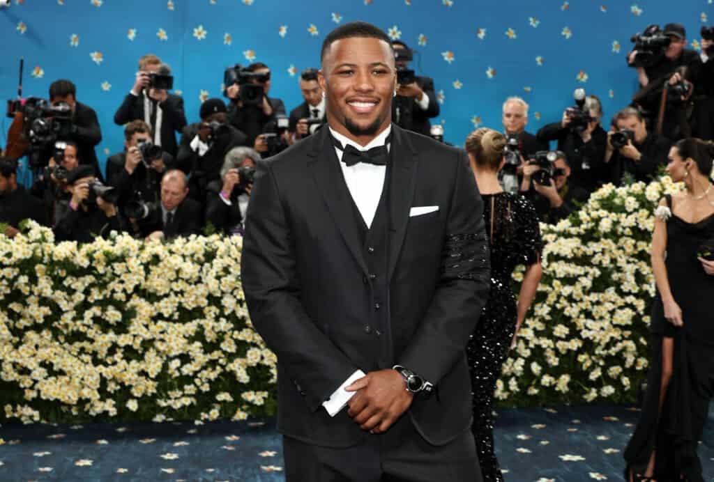 NEW YORK, NEW YORK - MAY 05: Saquon Barkley attends the 2025 Met Gala Celebrating "Superfine: Tailoring Black Style" at Metropolitan Museum of Art on May 05, 2025 in New York City.